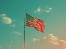 ai generado americano bandera en frente de brillante cielo foto