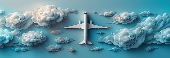 AI Generated Airplane model on blue background photo