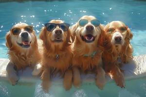 AI Generated Portrait of dogs playing in the pool photo