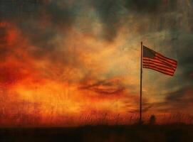 ai generado americano bandera en frente de brillante cielo foto