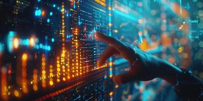 AI Generated Businessman using tablet online analysing growth graph financial data and sales profit on virtual interface target chart. Intelligent technology develop smart business solution in return photo