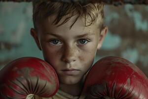 ai generado joven trabajo duro Boxer aprendizaje a caja. niño a deporte centro. niño tomando arriba un nuevo pasatiempo foto