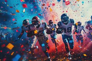 AI Generated American football player emotionally rejoices in victory in professional sport stadium photo