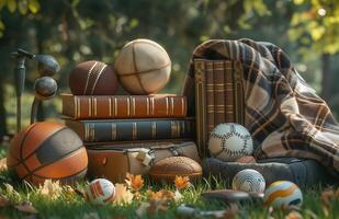 AI Generated sport balls isolated on autumn background photo