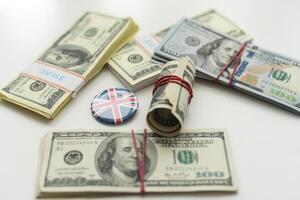 Cash investment in dollars, banknotes, paper, gold photo