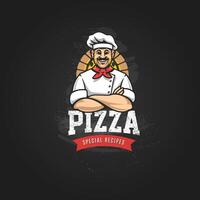 Pizzeria Emblem on blackboard. Pizza logo template. emblem for cafe, restaurant or food delivery service. vector