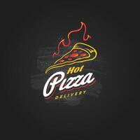 Pizzeria Emblem on blackboard. Pizza logo template. emblem for cafe, restaurant or food delivery service. vector