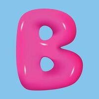 Glossy 3d pink super bubble font B in plastic style. vector