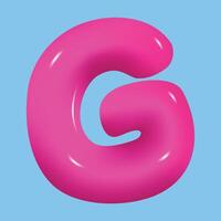 Glossy 3d pink super bubble font G in plastic style. vector