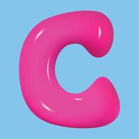 Glossy 3d pink super bubble font C in plastic style. vector