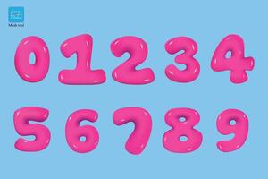 Glossy 3D pink super bubble font. Pink color numbers from 0 to 9. Collection of voluminous inflated numbers from balloon. Realistic 3d design. illustration vector