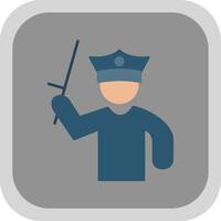 Policeman Holding Stick Flat Round Corner Icon vector