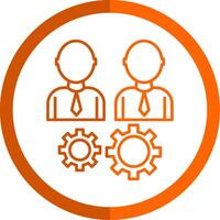 equipo administración línea naranja circulo icono vector