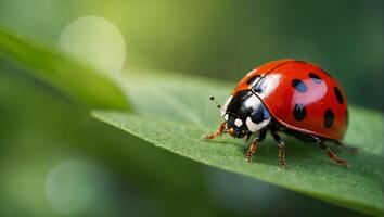 ladybug on a leaf macro photo