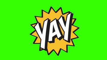 the word yay is shown in a comic style video