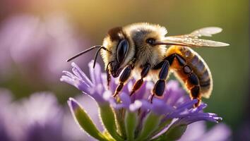 bee on a beautiful flower, macro photo