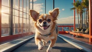 cute dog running on a treadmill photo