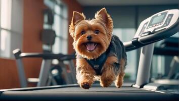 cute dog running on a treadmill photo