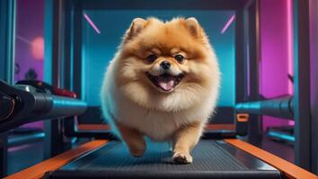 cute dog running on a treadmill photo