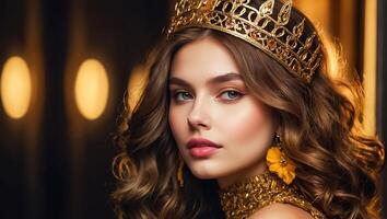 Beautiful woman in golden crown photo