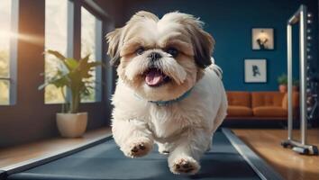 cute dog running on a treadmill photo