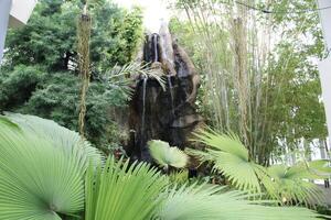 Waterfall Feature In An Indoor Patio Garden. photo