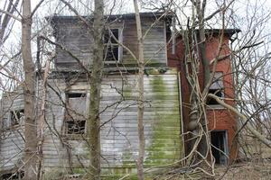 restos de un abandonado casa en el bosque foto