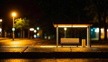 miniature scene of bus stop and road at night, photo