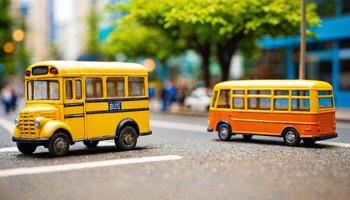 miniature scene of bus and road, photo