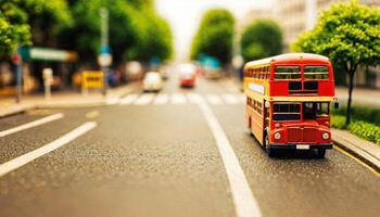 miniature scene of bus and road, photo
