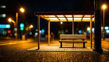 miniature scene of bus stop and road at night, photo