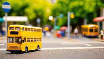 miniature scene of bus and road, photo