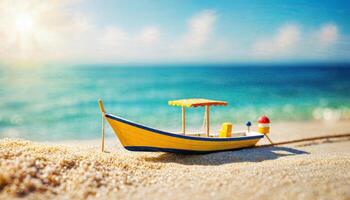 miniature scene of boat and sand beach island, photo