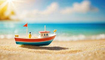 miniature scene of boat and sand beach island, photo