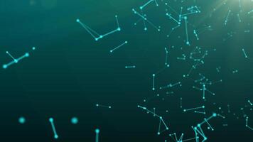abstract green blue digital flowing particles plexus connection moving background photo
