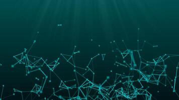 abstract green blue digital flowing particles plexus connection moving background photo