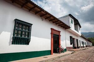 View of the beautiful streets of the Heritage Town of Guaduas located in the Department of Cundinamarca in Colombia. photo