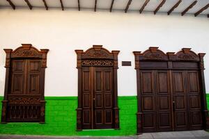 Beautiful facade of the houses at the historical downtown of the heritage town of Salamina located at the Caldas department in Colombia. photo