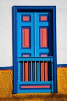 Beautiful facade of the houses at the historical downtown of the heritage town of Salamina located at the Caldas department in Colombia. photo