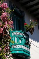 Beautiful facade of the houses at the historical downtown of the heritage town of Salamina located at the Caldas department in Colombia. photo