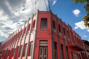 Beautiful facade of the buildings at the historical downtown of the heritage town of Salamina located at the Caldas department in Colombia. photo