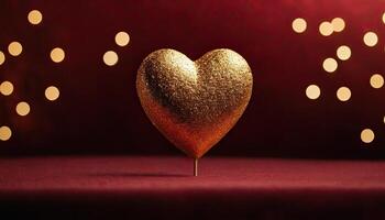 AI Generated Love, Heart, Celebration. heart on textured surface beneath, soft focus golden lights create bokeh in background. Celebration card or romantic events invitation. Valentine day photo