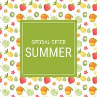 Summer sale banner. exotic fruits and leaves. Template illustration vector