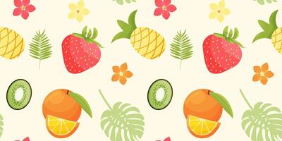 Seamless pattern with summer fruits . Fruit mix design for fabric and decor. vector