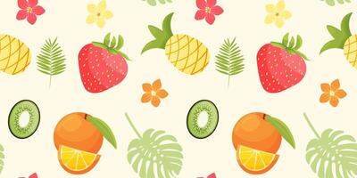 Seamless pattern with summer fruits . Fruit mix design for fabric and decor. vector