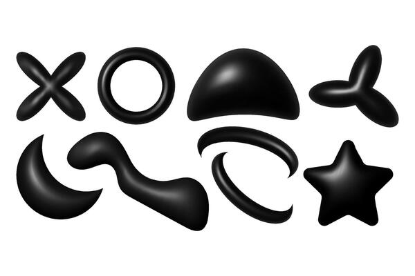 set of black metal element in y2k style. 3D Chrome abstract liquid shapes.