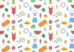 Seamless pattern of summer elements on transparent background. Beach, recreation, summertime, wrapping, backdrop. illustration. vector