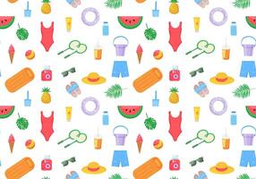 Seamless pattern of summer elements on transparent background. Beach, recreation, summertime, wrapping, backdrop. illustration. vector