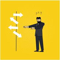 illustration of a businessman confused about determining direction vector