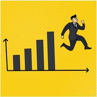 illustration of a businessman running from a sales graph vector